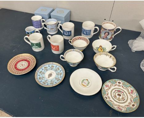 Selection of commemorative pottery to include plates, saucers, cups etc 