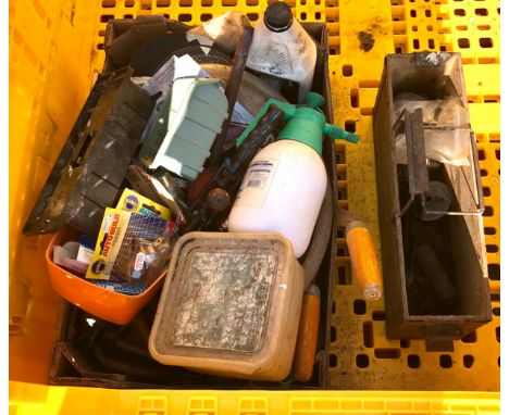 Selection of garden tools includes discs, hand drill etc 