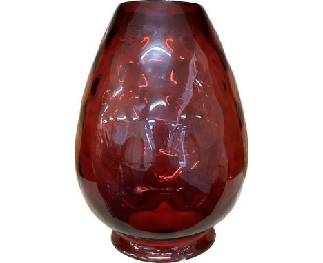 Large vintage red glass lamp shade, made by A.L Co English made, chip to rim as seen in image, approximate height 13 inches 