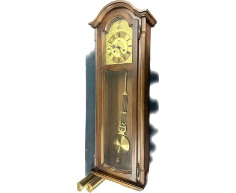 2 key hole wooden framed Vienna wall clock with pendulum and keys 