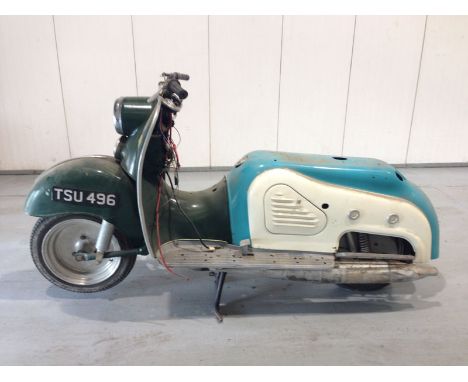 - Barn find condition

- 200cc engine

- Great restoration project

- Unrestored

- Iconic German scooter