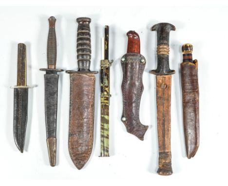 A Bowie knife by Jameson, Sheffield, a commando dagger, a sheath knife, an American bayonet, 6cm blade, an Oriental knife and