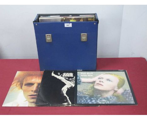 David Bowie LPs, eleven to include Hunky Dory, The Man Who Sold The World (1972 reissue), Space Oddity, Rise and Fall of Zigg