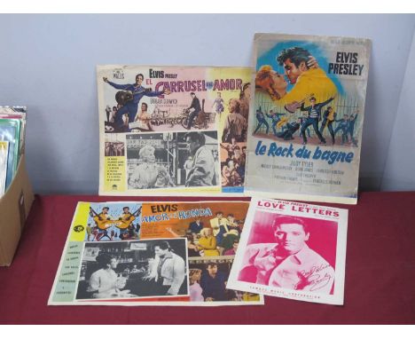 Elvis Presley Film Cards, Double Trouble (Spanish) measures 418mm x 322mm, Roustabout (Spanish) measures 430mm x 322mm, Jailh