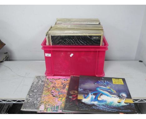 A Mixed Box of Seventy LPs, comprising of Asia - Asia, Cream - Live, Disraeli Gears, Wheels of Fire, the Rolling Stones - The