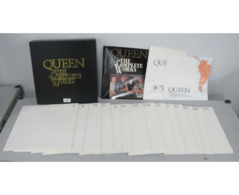 Queen - The Complete Works (EMI QBI, 1985), contains fourteen LPs, Works booklet, World Tour Itinery 1971 - 1985, and Queen m