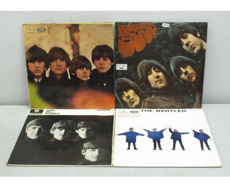 Beatles LPs, four comprising of With the Beatles (PMC 1206, matrix XEX 447-5N), Rubber Soul (PMC 1267, matrix XEX 579-4, XEX 