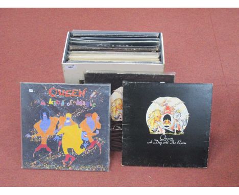 Queen lPs, twenty-seven comprising of multiple copies of A Day At The Races (3), A Kind of Magic (4), A Night at The Opera (6