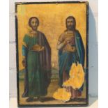 Ikone Anargyroi mit den Heiligen Cosmas und Damian, Griechenland, Ende 19. Jhd.