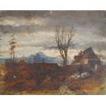 Vordermayer, Rupert: Kleine Landschaftsansicht mit Bauernhaus und Schäfer, dat. 1871