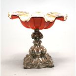 Aufwendige Tazza mit Silber und bemaltem Überfang, um 1840