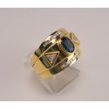 Aufwendiger Bandring mit Diamant- und Saphirbesatz, 750 GG