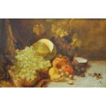 Holm, Carl Otto: Großes Stilleben mit Melone und Trauben