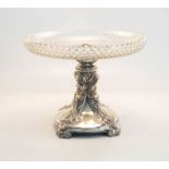 Übergroße Tazza mit Karyatiden und reich geschliffener Kristallglassschale, um 1880