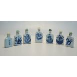 Sieben antike Snuff Bottles Unterglasurblau