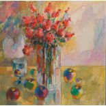 Sangawongse, Pote: Stillleben mit Blumen, Glas und Äpfeln