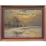 R. Plate: Sonnenuntergang über Winterlandschaft, um 1900
