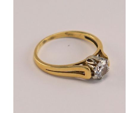 Solitär-Brillant- Ring, ca. 0,4-0,5ct, 750 GGRingschiene 750 GG gestempelt, besetzt mit einem Brillanten ca. 0,4-0,5ct, Reinh