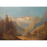 Chvala, Adolf: Großes Hochgebirgspanorama mit Gletscher, wohl Schweiz,dat.1874