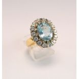 Aquamarin-Brillant-Ring, 14kt Roségold