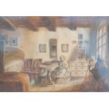 Schnorr von Carolsfeld, Julius: Biedermeierliches Interieur mit drei Damen, dat. 1834
