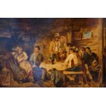 Zimmermann, Ernst (attr.): Zwei Dirndl mit Verehrern in der Almhütte