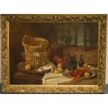 Hoguet, Charles: Großes französisches Stilleben mit Hummer und Bastkörben, dat. 1868