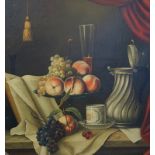 Stilleben mit Flötenglas, Pfirsichen und Stitze