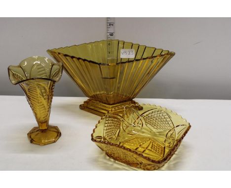 Three pieces of vintage amber coloured glass 