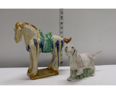 A ceramic Tang horse style figure and ceramic dog 