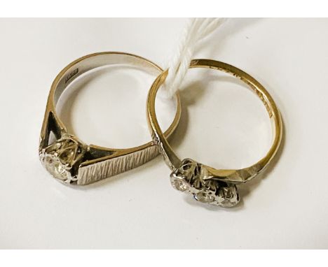 18CT GOLD &amp; PLATINUM DIAMOND TRILOGY RING &amp; A DIAMOND SOLITAIRE RING SIZE N &amp; SIZE P