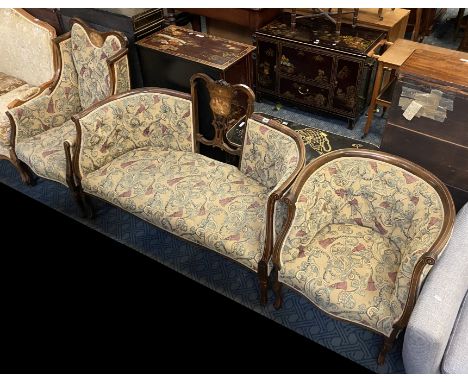 EDWARDIAN INLAID SOFA &amp; TUB CHAIR &amp; WINGBACK CHAIR SET
