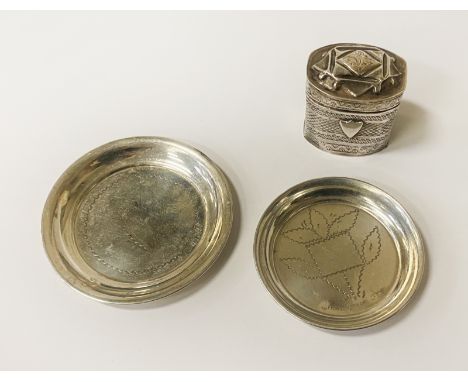 DUTCH SILVER CASKET WITH JEWISH THEMED PIN DISHES