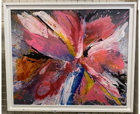 LUCIEN JOSEPH SIMON SPLASH OF COLOURS CONTEMPORARY ABSTRACT IN WHITE FRAME - APPROX 132CMS (W) X 112.5CM (H)