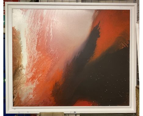 LUCIEN JOSEPH SIMON RED CONTEMPORARY ABSTRACT IN WHITE FRAME 132.5CM 9W) X 112.5CM (H) APPROX