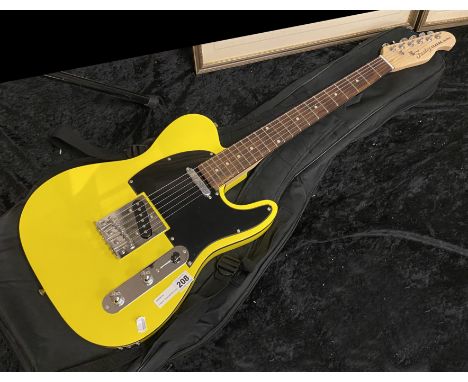 FAZLEY TELECASTER GLOSS YELLOW ELECTRIC GUITAR- BEAUTIFUL ACTION WITH NEW CASE INCL. MUSIC STAND