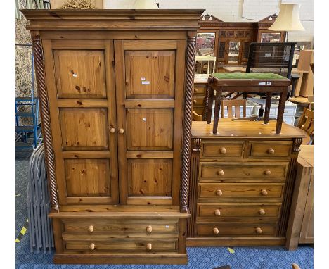 PINE DOUBLE WARDROBE &amp; CHEST OF DRAWERS