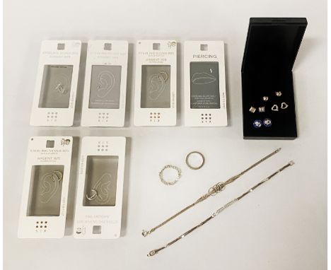 COLLECTION OF EAR/LIP PIERCINGS TO INCLUDE SILVER BRACELETS &amp; RINGS