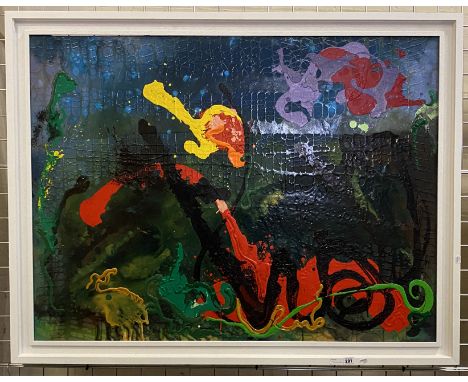 LUCIEN JOSEPH SIMON CONTEMPORARY ABSTRACT MIXED IN WHITE FRAME APPROX 134.5CM W X 104.5CMS (H)