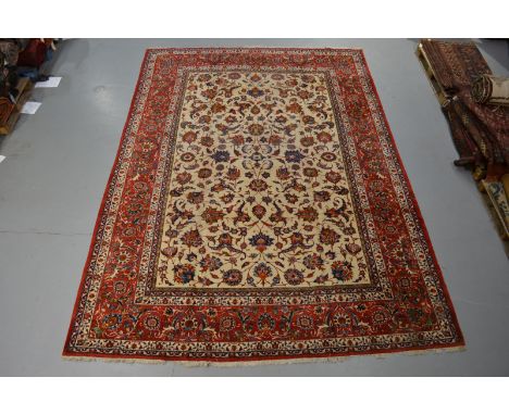 Najafabad ivory field carpet, Esfahan district, south west Persia, about 1940s-50s, 13ft. 9in. x 9ft. 10in. 4.19m. x 3m. Surf