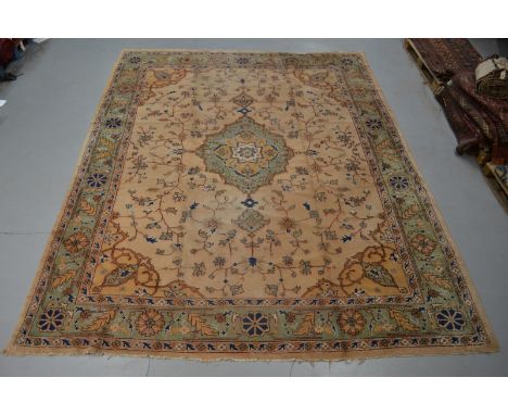 Indian carpet, mid-20th century, 13ft. x 10ft. 4in. 3.96m. x 3.15m. Some surface marks; 'bite' to top end.