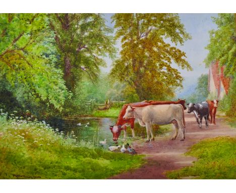 Arthur Stanley Wilkinson (c.1860-1930) British. “Hillside Henley”, Cattle by a Pond, Watercolour, Signed, and Titled Verso, 1