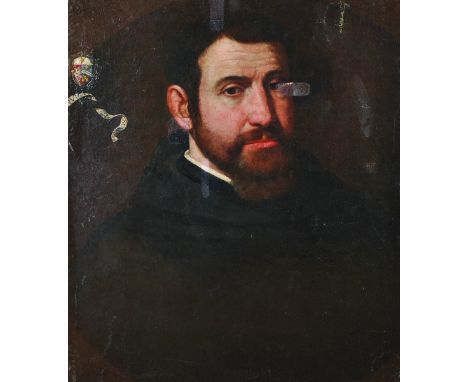 17th Century Roman School. Portrait of a Man, dressed in black with a white collar, Oil on Canvas, 24” x 19”. 