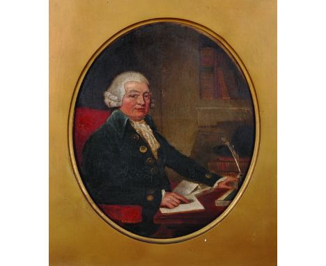 18th Century English School. Portrait of a Man, Seated at his Desk, Oil on Canvas, Inscribed ‘Samuel Pepys on label verso, Ov