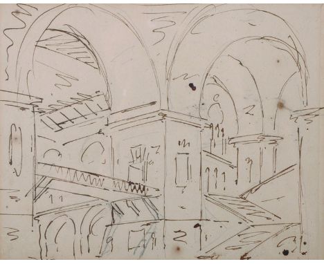 Lorenzo Sacchetti (late 18th Century) Italian. A Sketch of an Arched Staircase, Prison Interior (Original Scene Design) Ink, 