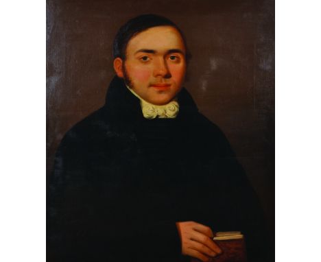 Early 19th Century English School. Portrait of Joseph Price, Esq, Birmingham, holding a book, Oil on Canvas, Inscribed on the