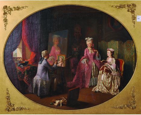 Louis Francois Herisson (1811-1859) French. An Elegant Interior, with an Artist Painting a Portrait of Two Ladies, Oil on Can