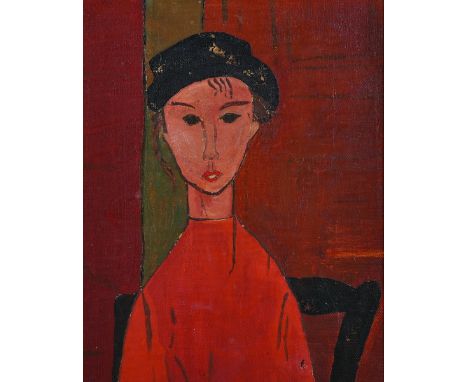 After Amedeo Modigliani (1884-1920) Italian. Portrait of a Child, Oil on Canvas, 10” x 8”. 