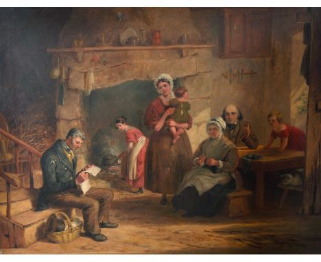 S… R… Price (18th – 19th Century) British. “The Zennor (St Ives, Cornwall) Poet”, Interior Scene of a Cottage with a Man read