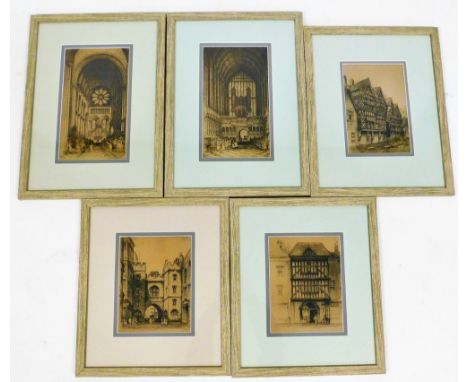 An early 20thC school, St. Johns Gate Clerkenwell, Christchurch Oxford, engravings, 31cm x 17cm, etc. (5)